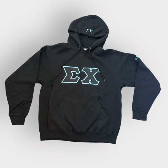 Sigma Chi Fraternity Black Blue Men's Pullover Hoodie - Embroidered College Rush - Picture 1 of 5